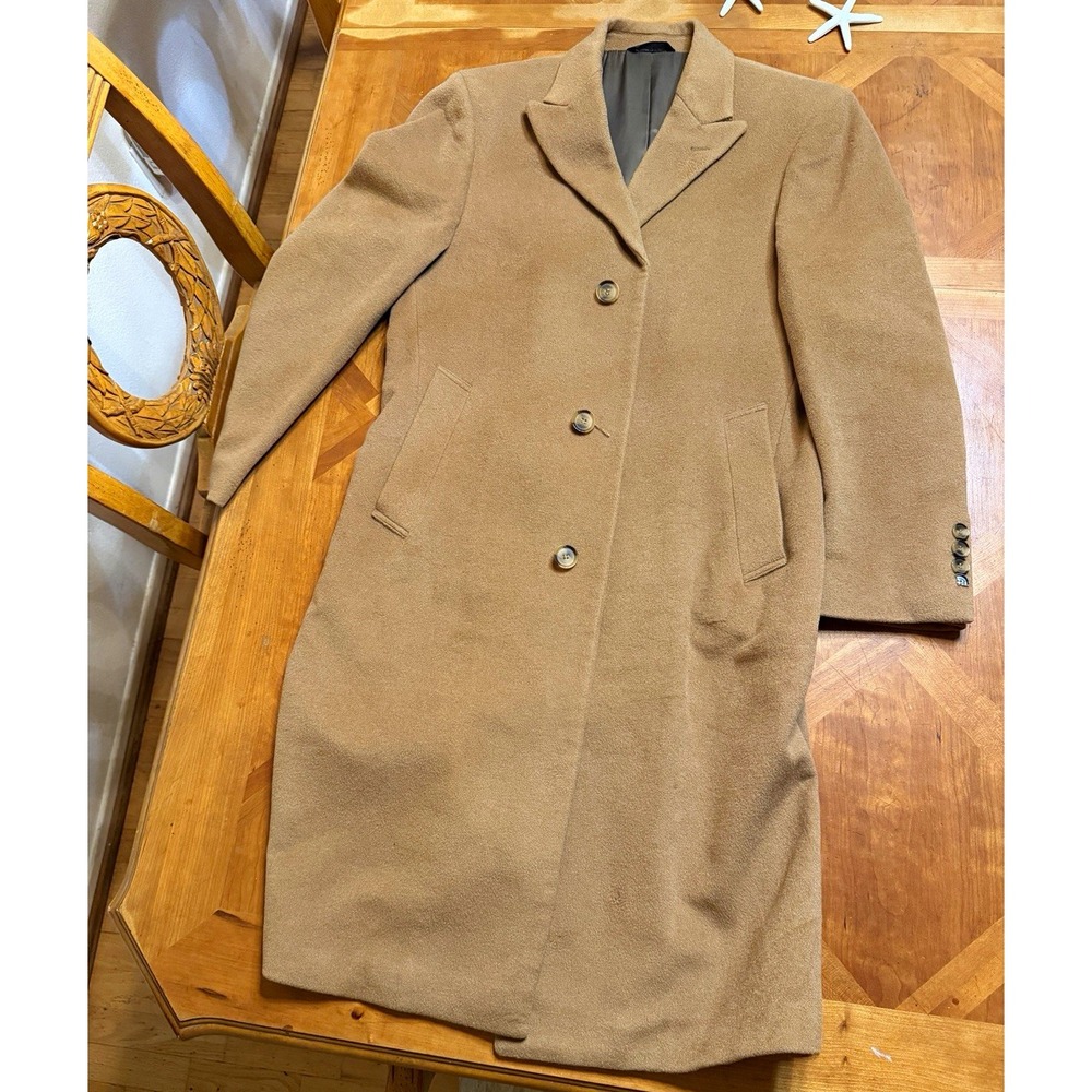 Calvin Klein Camel Wool Cashmere Long Overcoat 36S Classic Minimal Coat